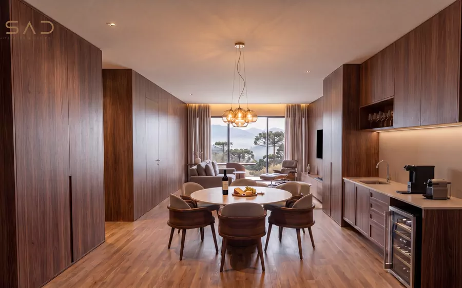 Sala de jantar e cozinha do apartamento de 112 m²