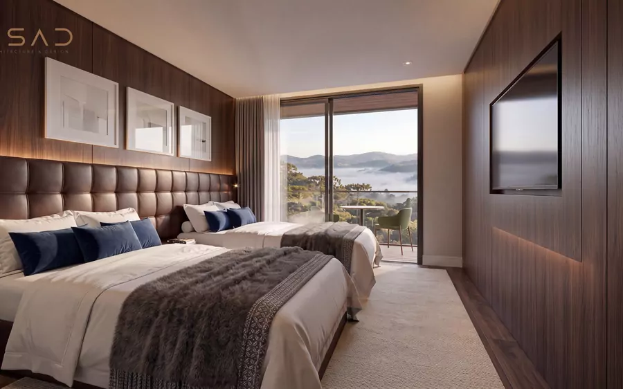 Segunda suíte do apartamento de 112 m², com duas camas